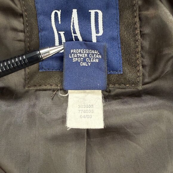 Vintage GAP Jacket Mens Large Brown Suede Leather Shacket Button Up Coat 90s Y2K - Picture 10 of 11